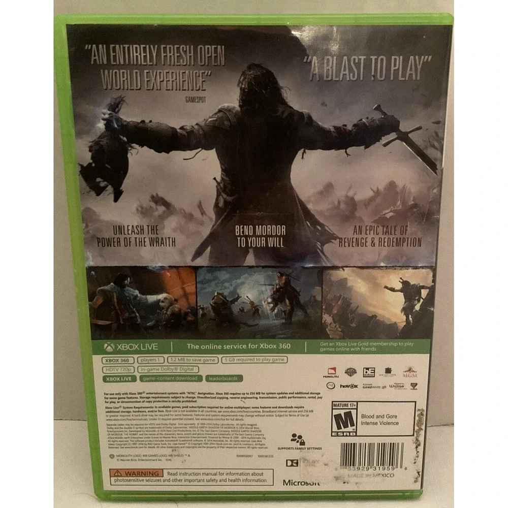 Middle-earth: Shadow of Mordor (Microsoft Xbox 360, 2014) complete w/ manual